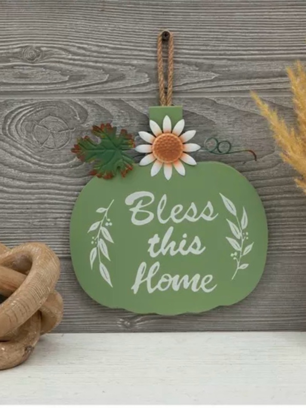 Green "Bless This Home" Pumpkin Wall Hanging